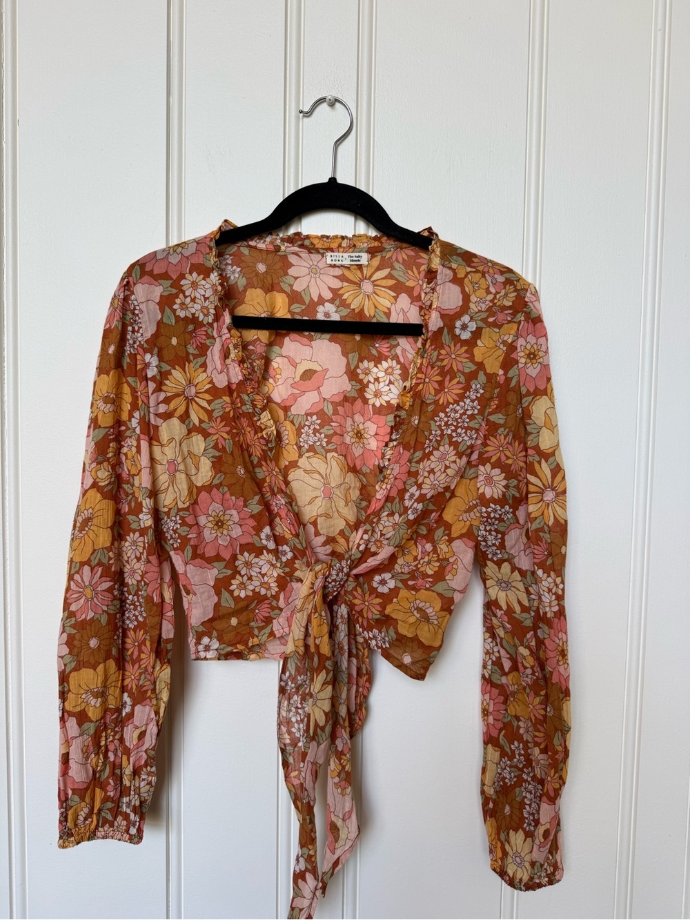 Billabong Tie-Front Floral Crop Top - Pink & Brown